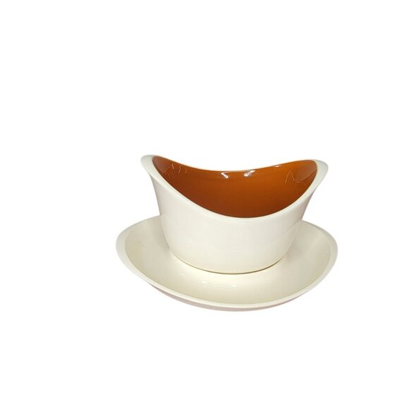 Mid-Century Modern Atomic Gravy Boat & Attached Underplate-- Fall Harvest Wheat - Picture 2 of 10